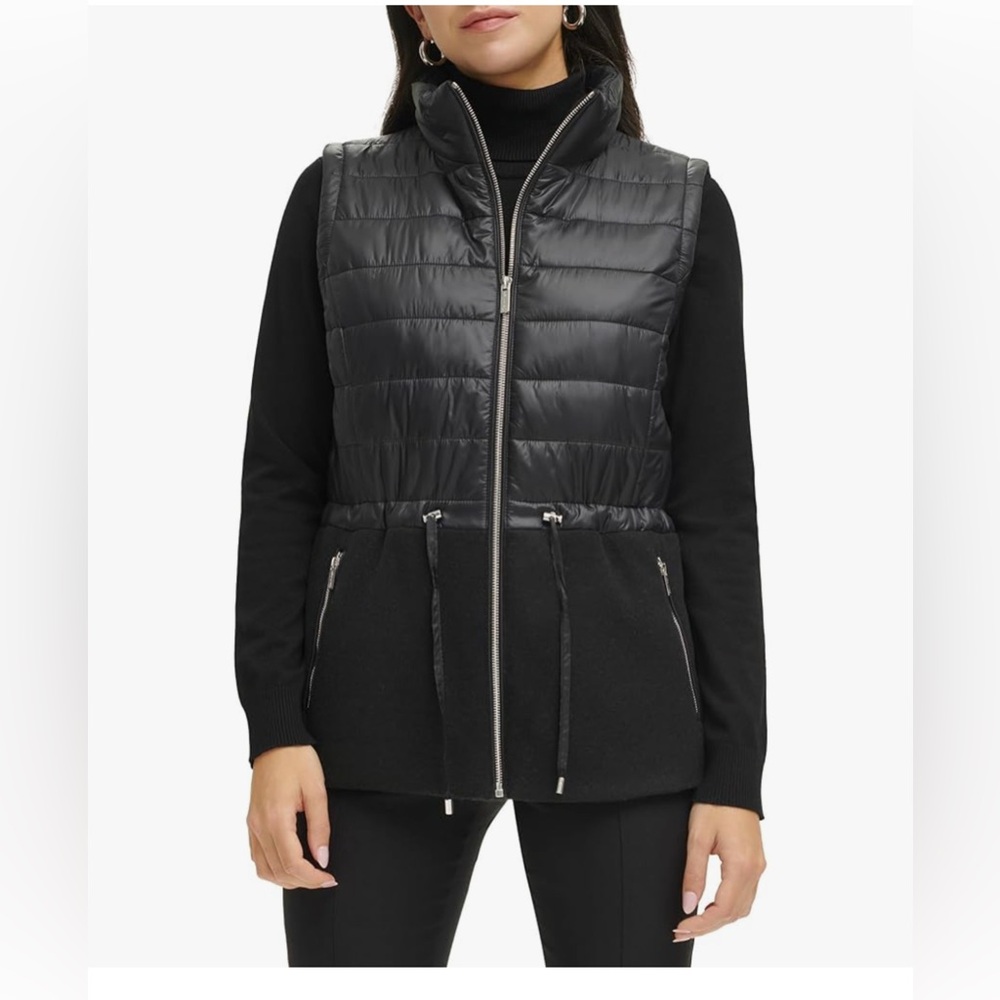 Calvin Klein Women's Black Quilted Faux Wool Sportswear Vest Size Small